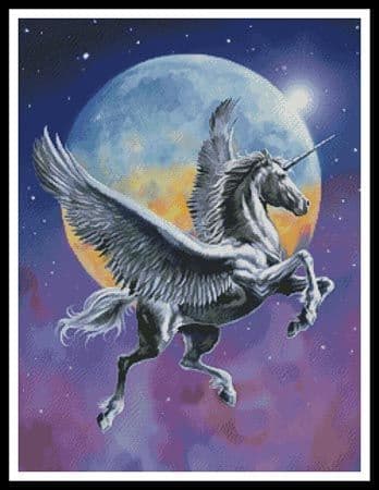 Winged Unicorn in Moonlight by Artecy printed cross stitch chart
